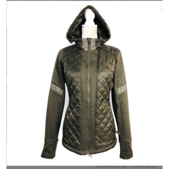 Athleta Womens  Rock Springs Jacket Olive Green Quilted Hooded Reflective size X - Picture 11 of 11